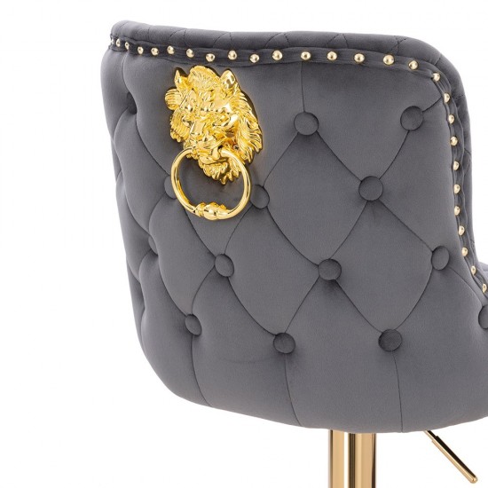 Luxury Bar stool Lion King Velvet Dark Grey Gold-5450136