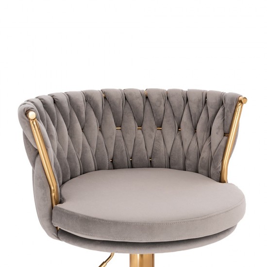 Luxury Bar stool Velvet Light Grey Gold-5450152