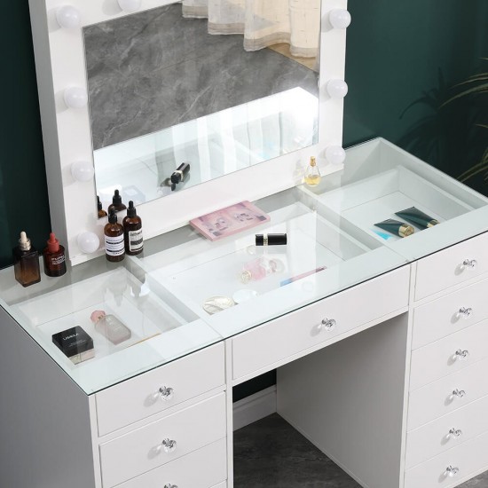 Best Seller Vanity Table 120cm Glass Top & Ηollywood Mirror - 6910010